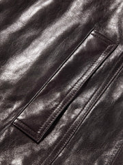 Women's Vintage  Waxed Genuine Leather Stand-Collar Jacket