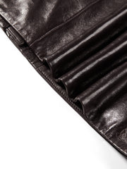 Women's Vintage  Waxed Genuine Leather Stand-Collar Jacket