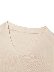 Women's Elegant V-Neck Acetate-Wool Knit Pullover