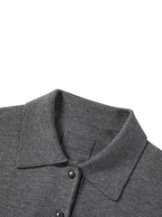 Women's Casual Wool-Blend Lapel Grey Knit Cardigan