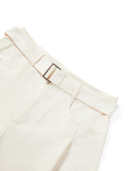 Women's Casual High-Rise Self-Tie Belt Curved-Leg Pants