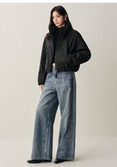 Women's Short Down Jacket with Ruched Hem