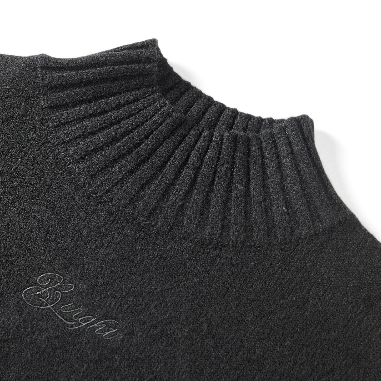 Women's Black Mock Neck Embroideried Pullover