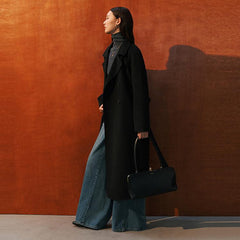 Women's Black Belted Wool Coat