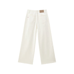 Women's Beige Cotton-Blend Wide-Leg Jeans