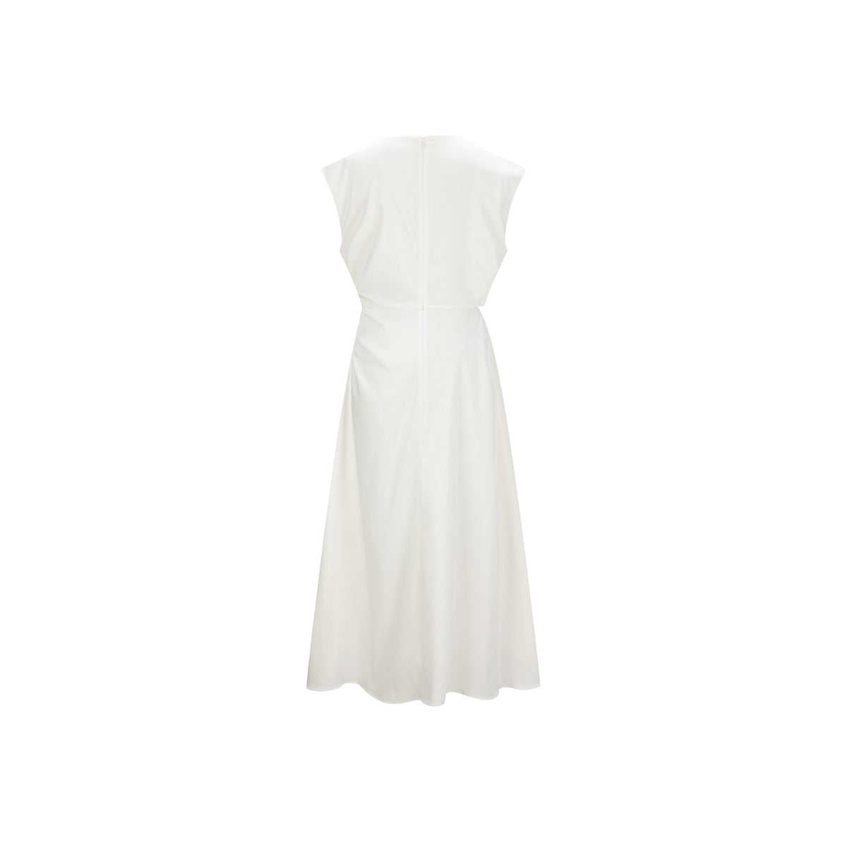 Women's White Waist-Gathered Dress