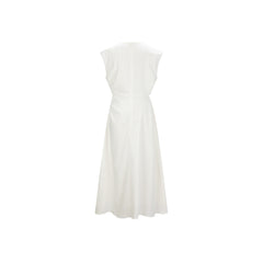 Women's White Waist-Gathered Dress