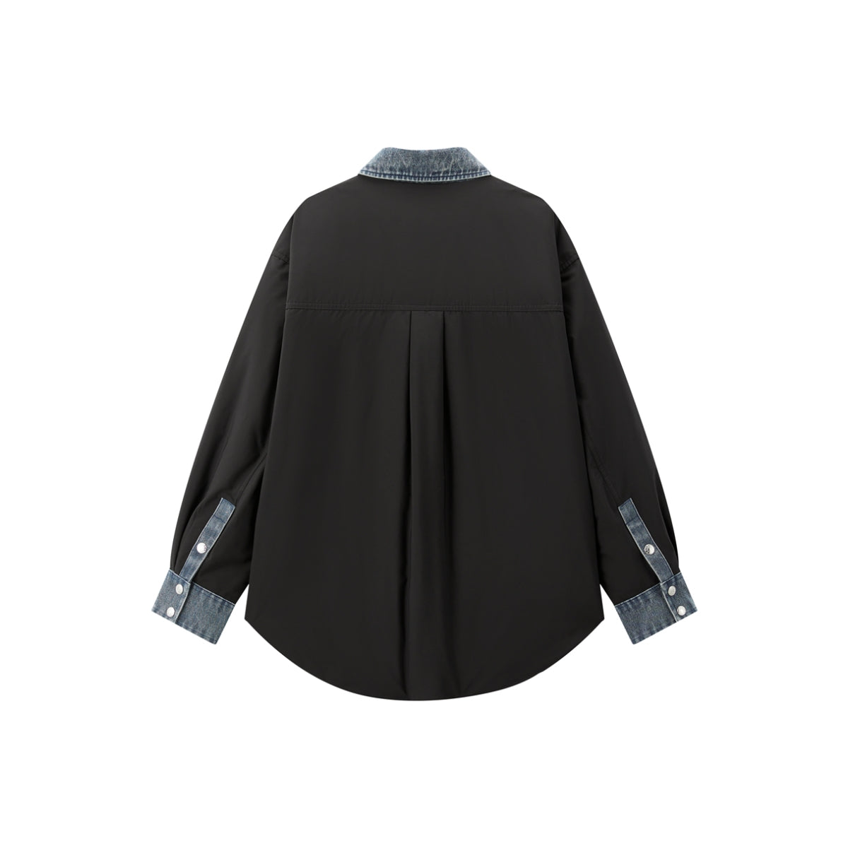Women's Oversized Down Shirt with Denim Panels