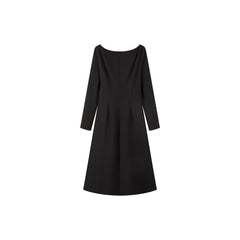 Women's Black Slash Neck Waist Dress