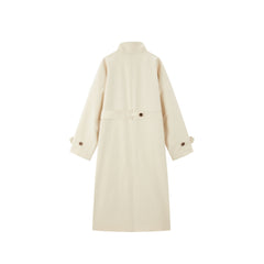 Women's Beige Asymmetric Oversized Belted Trench Coat