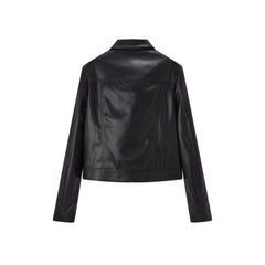 Women's Turn-Down Collar PU Leather Jacket