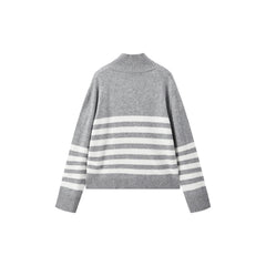 Women's Pure Wool Mock-Neck Striped Sweater