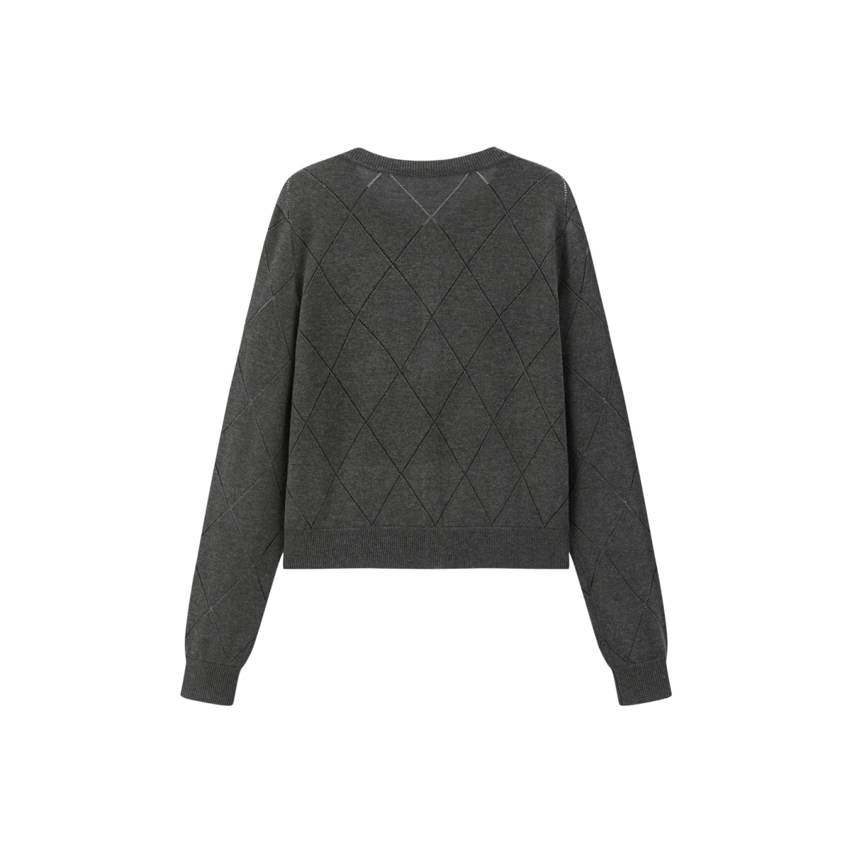 Women's Diamond Knit Cardigan with Lace Trim