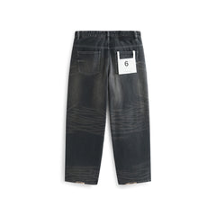 Men's Vintage Distressed Ripped Wide-Leg Cotton Jeans