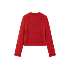 Women's Red Raw Edge Knit Cardigan