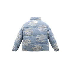 Men's Letter Jacquard Denim Puffer Jacket