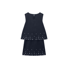 Women's Sleeveless Faux-Layered Dress with Embroidery