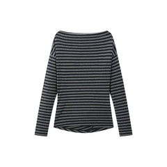 Women's Striped Straight-Neck Long-Sleeve T-Shirt