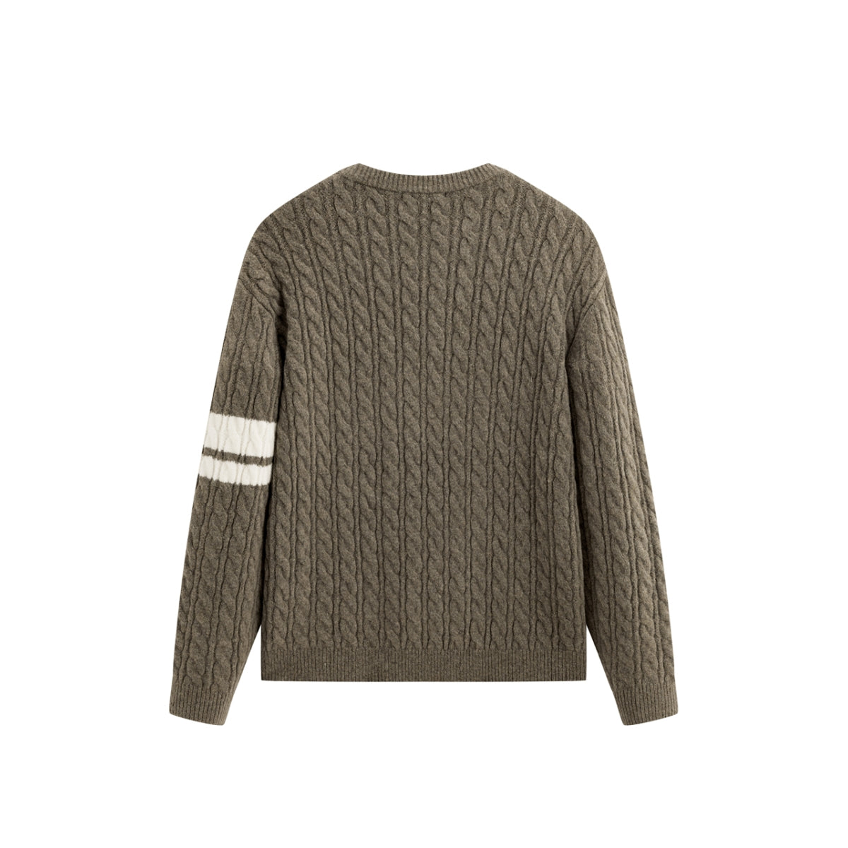 Men's Brown Cable-Knit Contrast-Stripe Sweater