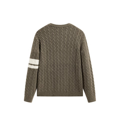 Men's Brown Cable-Knit Contrast-Stripe Sweater