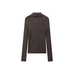 Women's Ribbed Lapel Asymmetric Button Knit Top