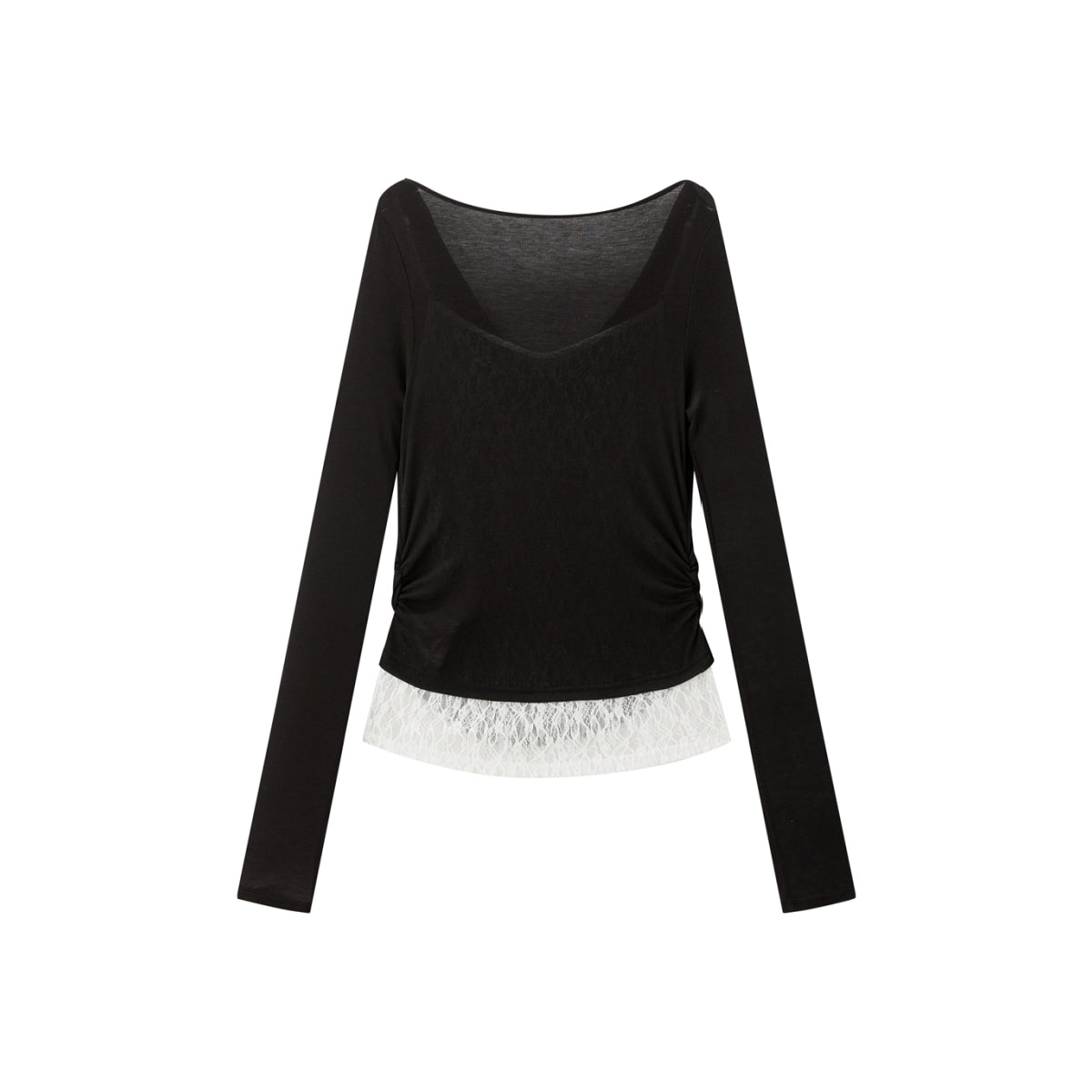 Women's Off-Shoulder Cowl Neck T-Shirt with Lace Trim