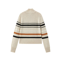Women's Mock-Neck Colorblock Striped Knit Cardigan