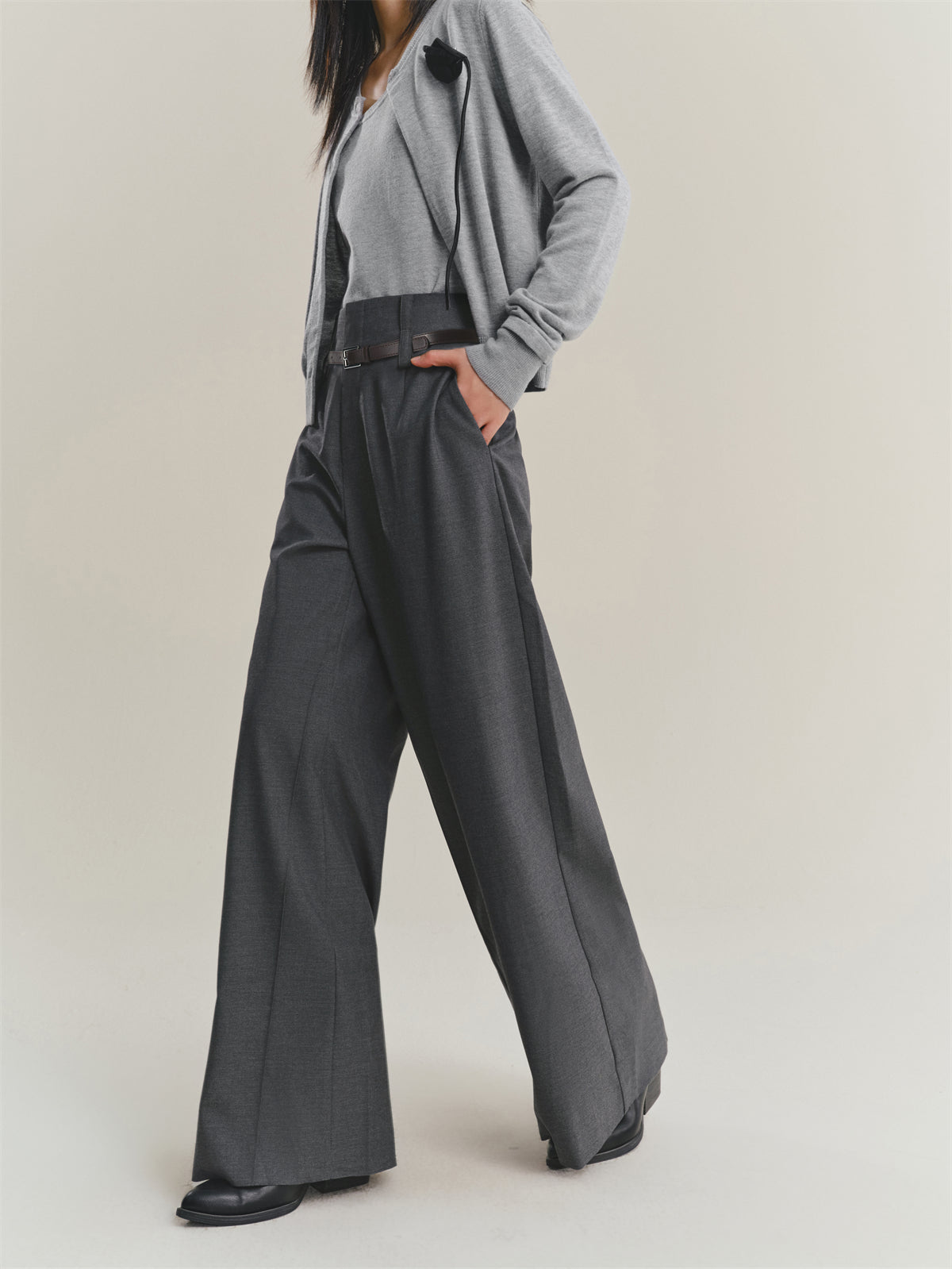 Women's Wide-Leg Suit Trousers with Belt