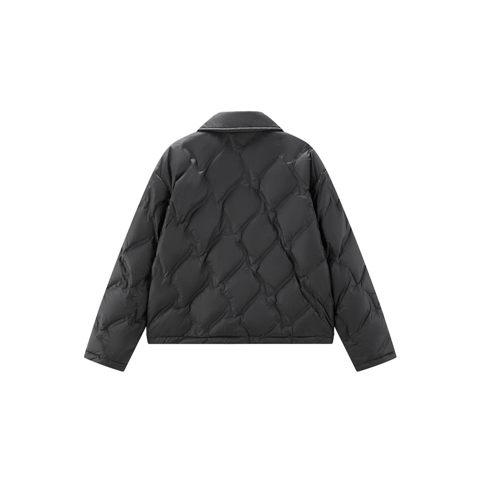 Women's Black Argyle Embossing Puffer Jacket