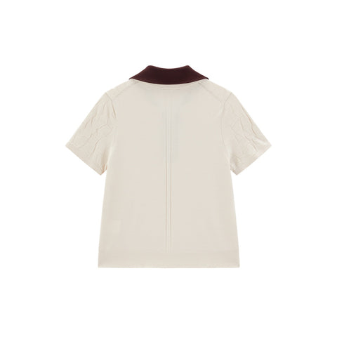 Peacebird Women *US Final Sale* Women's Contrast Collar Jacquard Knit Top