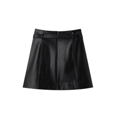 Women's Textured PU Belted Mini Skirt