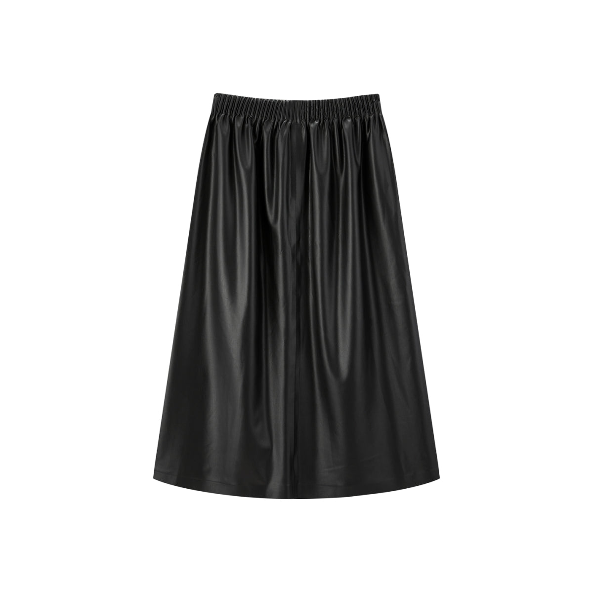 Women's PU Mid-Length Skirt with Elastic Waist