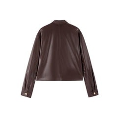 Women's Cropped Stand-Collar Moto PU Jacket