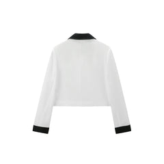 Women's Contrast Collar Cropped Jacket with Modal