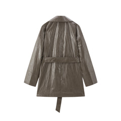 Women's Mid-Length Trench-Style PU Jacket