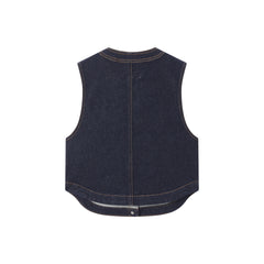 Women's Sleeveless Denim Vest with Contrast Stitching