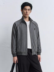 Men's Casual Gray Stand-Collar Sweatshirt Cardigan