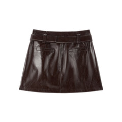 Women's PU Wide-Waist A-Line Skirt