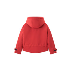 Women's Red Drawstring Waist Waterproof Puffer Jacket