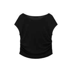 Women's Draped Neck Acetate Ruched T-Shirt