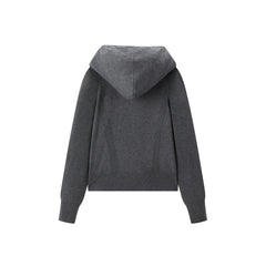 Women's Cropped Padded-Shoulder Hooded Cardigan