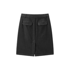 Women's Back-Slit Denim Knee-Length Skirt