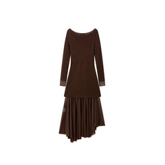 Women's Wool Blend Knit Dress with Mesh Panels