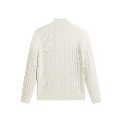 Men's Beige Wool-Blend Cable Knit Sweater