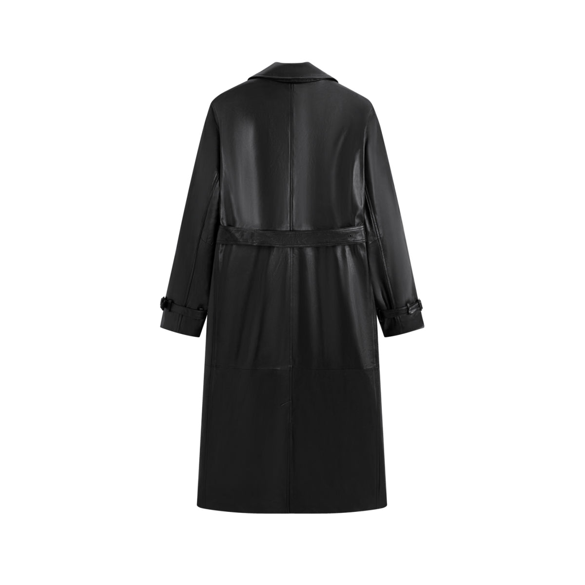 Men's Long Double-Breasted Leather Coat