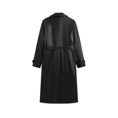 Men's Long Double-Breasted Leather Coat