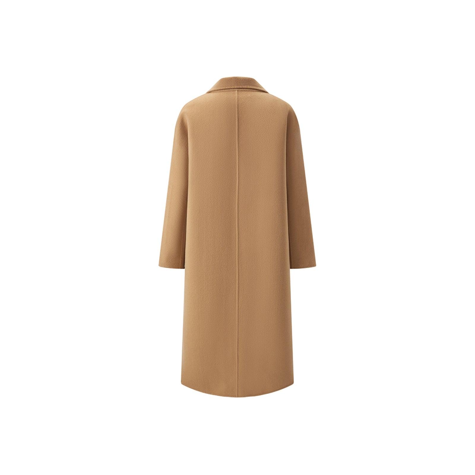 Women's Khaki Straight Double-faced Wool Coat