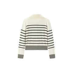 Women's Striped Lapel Cardigan