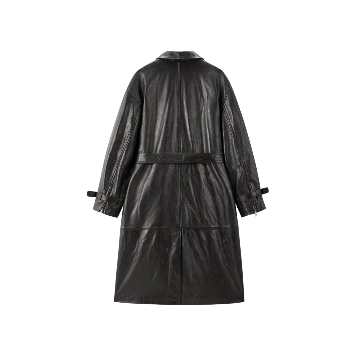 Women's Long Double-Breasted Leather Trench Coat