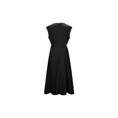 Women's Black Waist-Gathered Dress